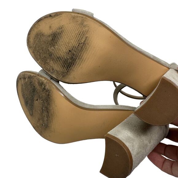 Steve Madden Women's Sz 8 Carrson Block Heeled Sandals Greige Suede Ankle Strap - Picture 5 of 7